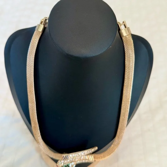 Elegant Gold Snake Necklace with Crystal Accents - Picture 2 of 2